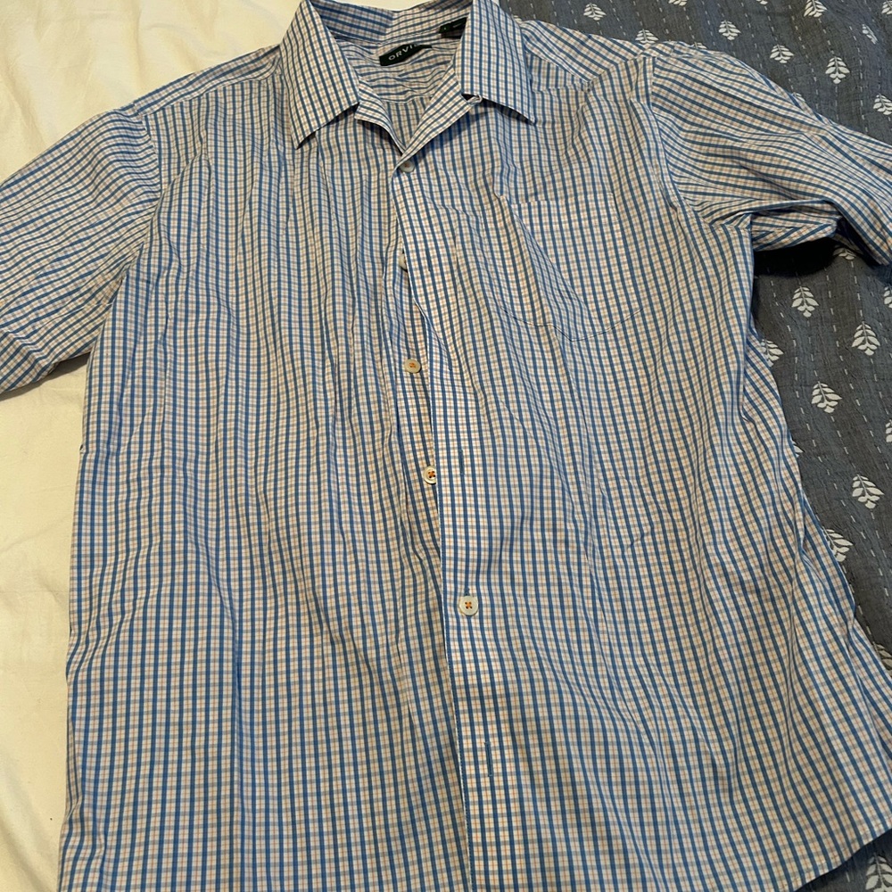 Orvis Blue and White Plaid Button Down Shirt